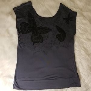 Gray w/ Black Butterfly SS Blouse
